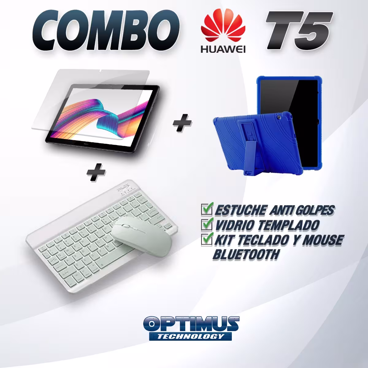 Kit Vidrio templado + Estuche Protector Goma + Teclado y Mouse Ratón Bluetooth para Tablet Huawei T5-10 OPTIMUS TECHNOLOGY™ - 15