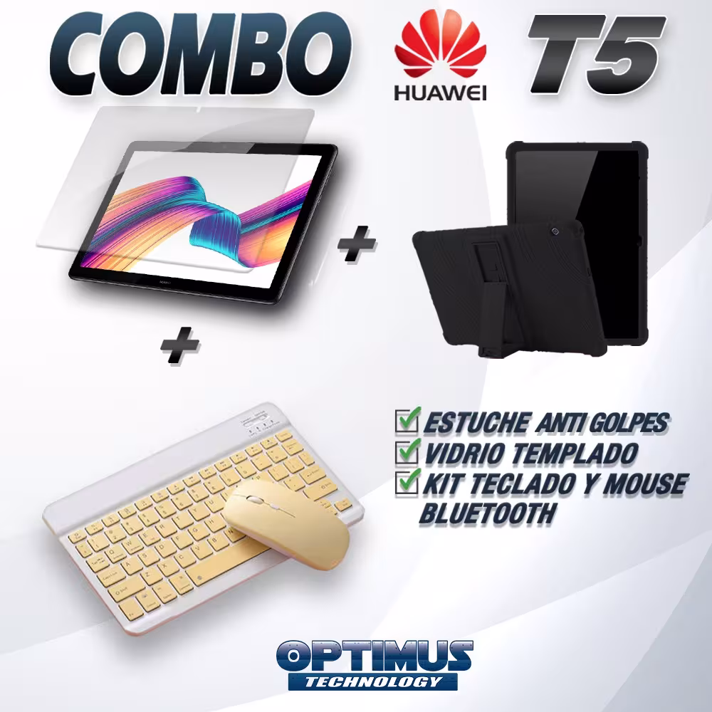 Kit Vidrio templado + Estuche Protector Goma + Teclado y Mouse Ratón Bluetooth para Tablet Huawei T5-10 OPTIMUS TECHNOLOGY™ - 2