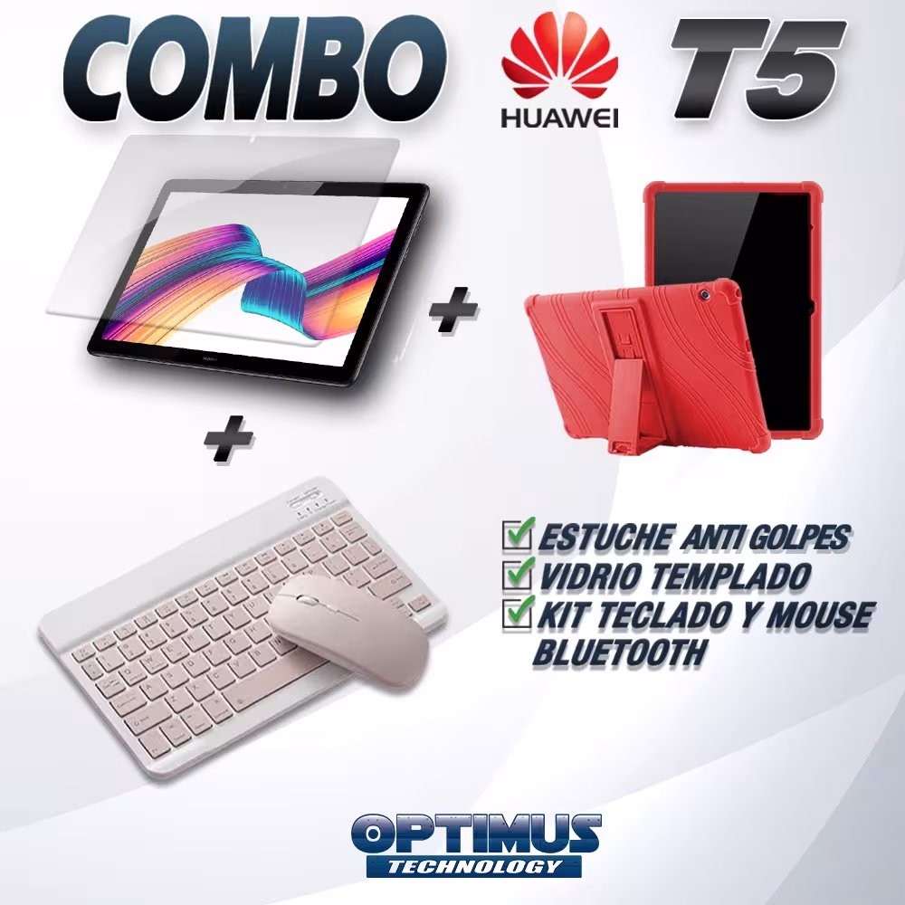 Kit Vidrio templado + Estuche Protector Goma + Teclado y Mouse Ratón Bluetooth para Tablet Huawei T5-10 OPTIMUS TECHNOLOGY™ - 7