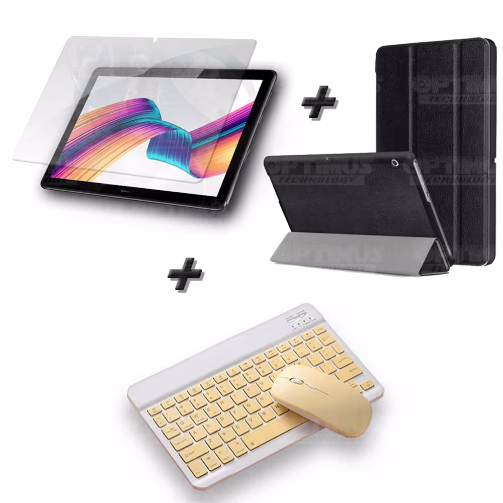 Kit Vidrio templado + Case Forro Protector + Teclado y Mouse Ratón Bluetooth para Tablet Huawei Huawei T5-10 OPTIMUS TECHNOLOGY™