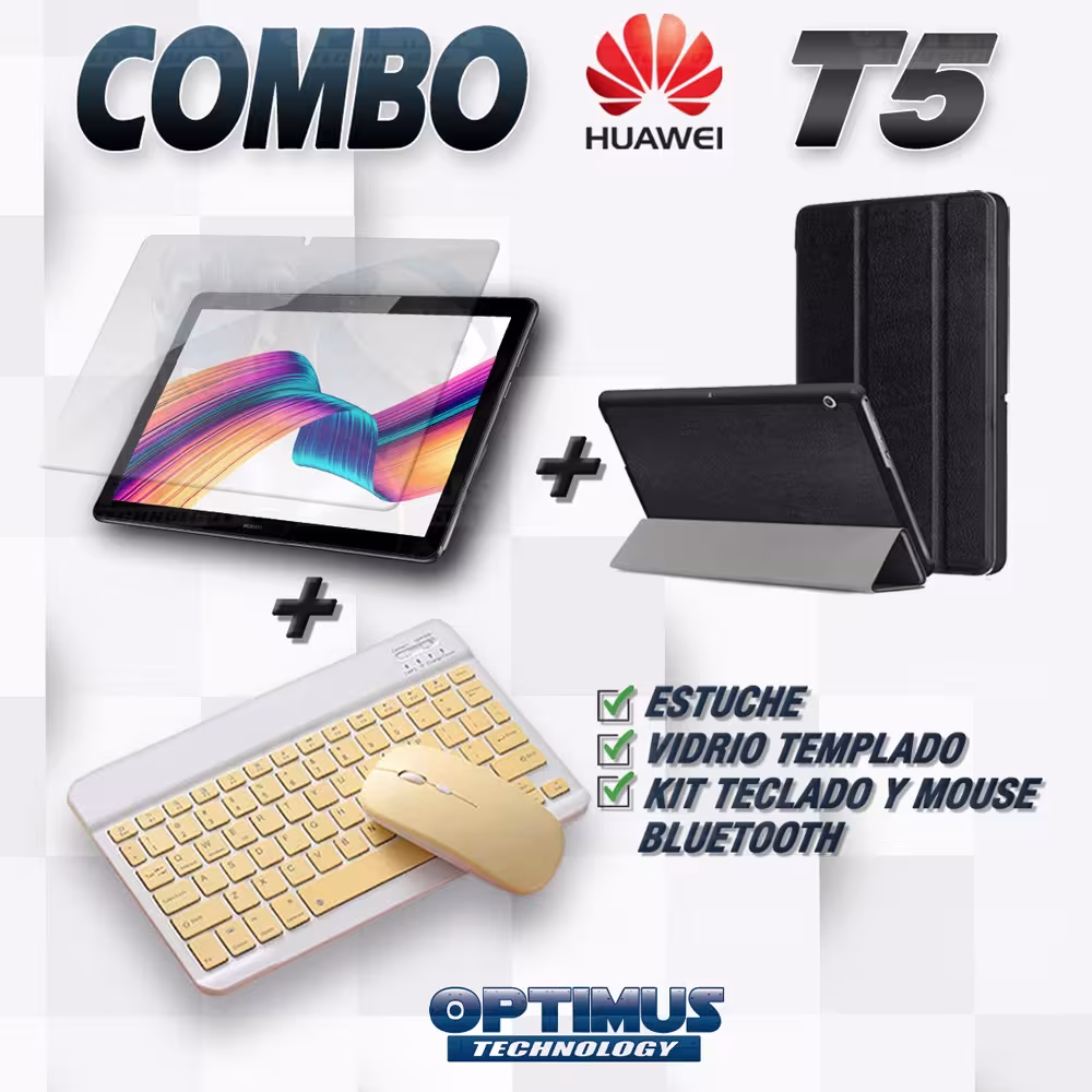 Kit Vidrio templado + Case Forro Protector + Teclado y Mouse Ratón Bluetooth para Tablet Huawei Huawei T5-10 OPTIMUS TECHNOLOGY™