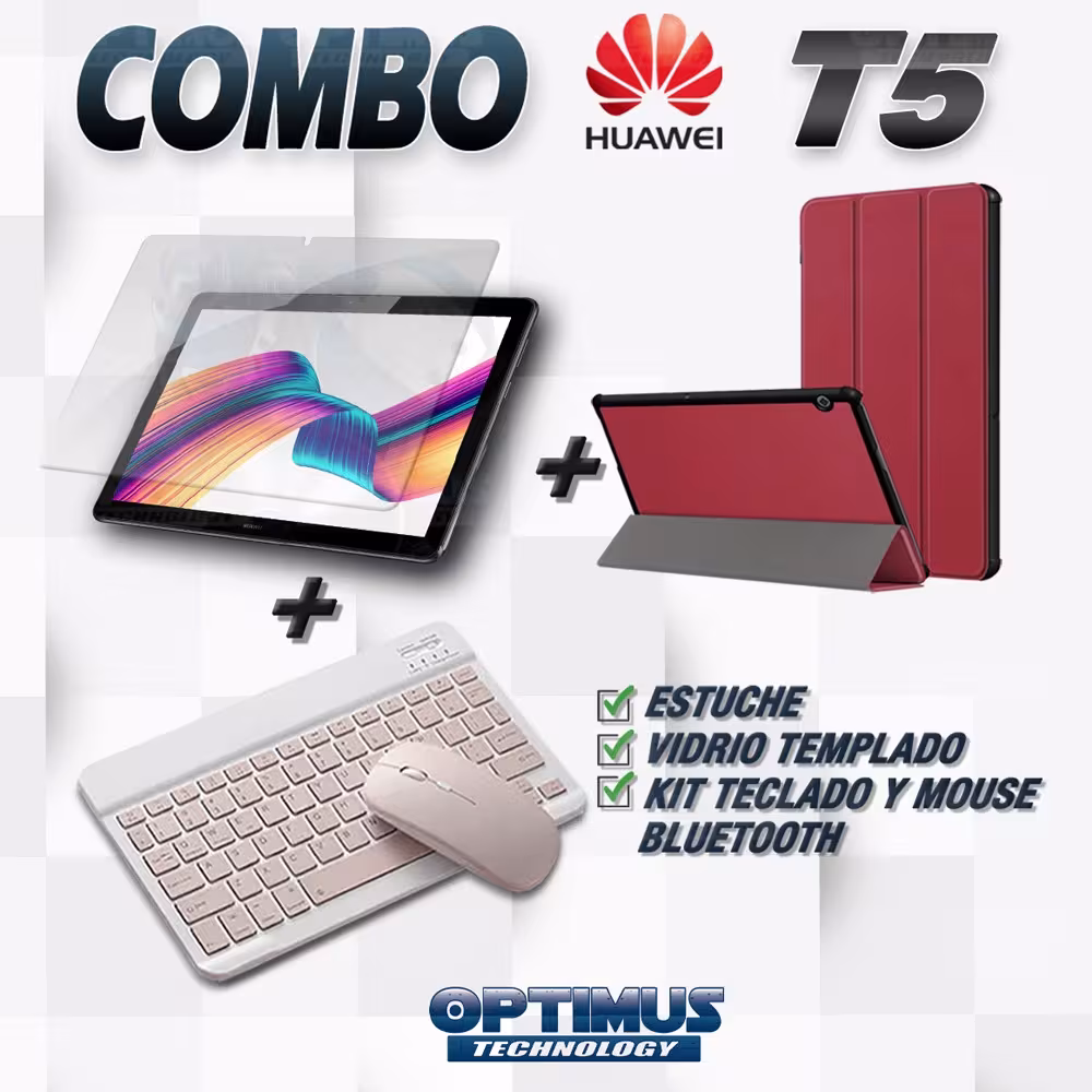 Kit Vidrio templado + Case Forro Protector + Teclado y Mouse Ratón Bluetooth para Tablet Huawei Huawei T5-10 OPTIMUS TECHNOLOGY™