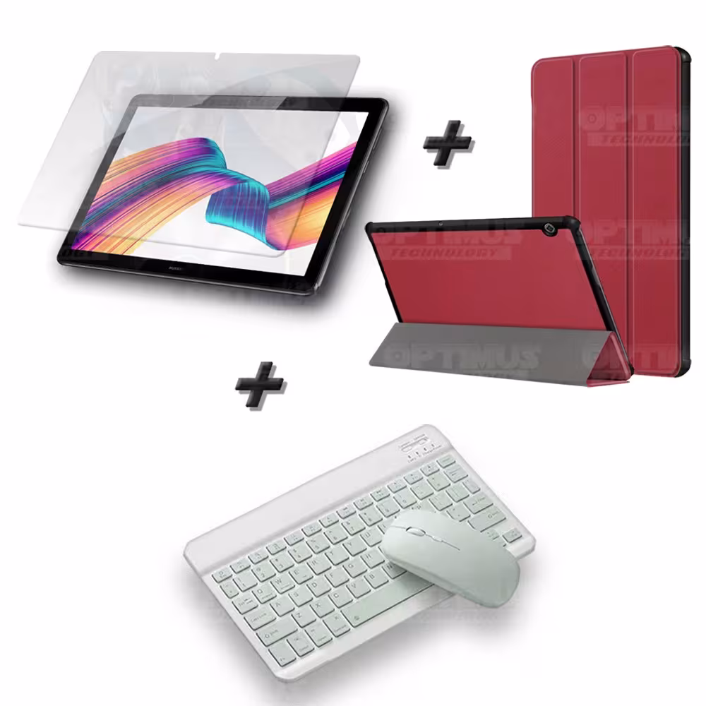 Kit Vidrio templado + Case Forro Protector + Teclado y Mouse Ratón Bluetooth para Tablet Huawei Huawei T5-10 OPTIMUS TECHNOLOGY™