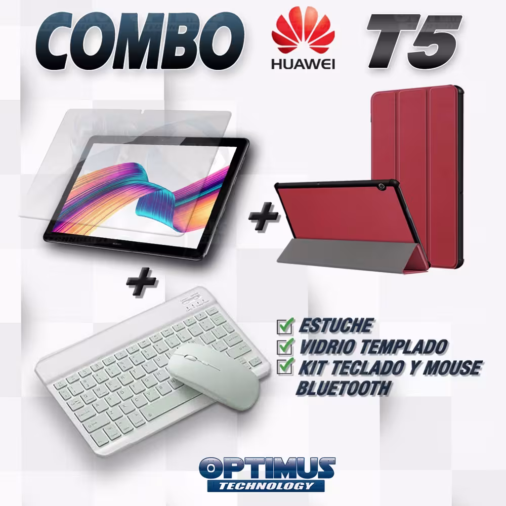 Kit Vidrio templado + Case Forro Protector + Teclado y Mouse Ratón Bluetooth para Tablet Huawei Huawei T5-10 OPTIMUS TECHNOLOGY™