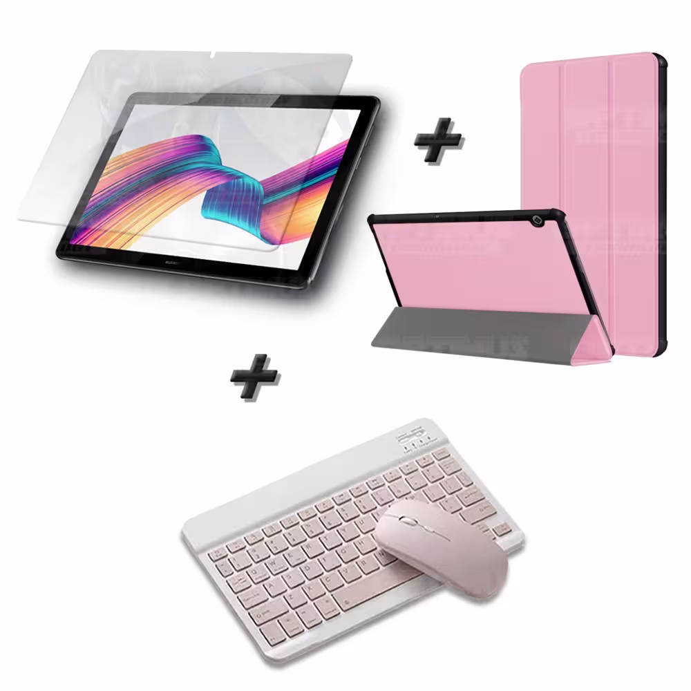 Kit Vidrio templado + Case Forro Protector + Teclado y Mouse Ratón Bluetooth para Tablet Huawei Huawei T5-10 OPTIMUS TECHNOLOGY™