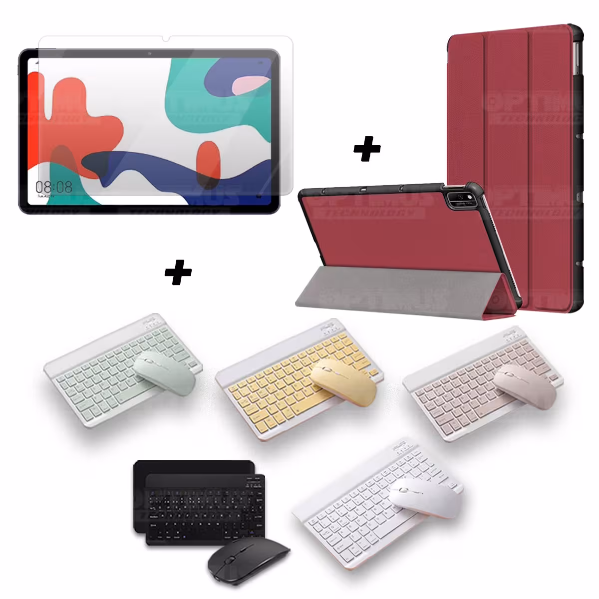Kit Vidrio templado + Case Forro Protector + Teclado y Mouse Ratón Bluetooth para Tablet Huawei Matepad 10.4 OPTIMUS TECHNOLOGY™