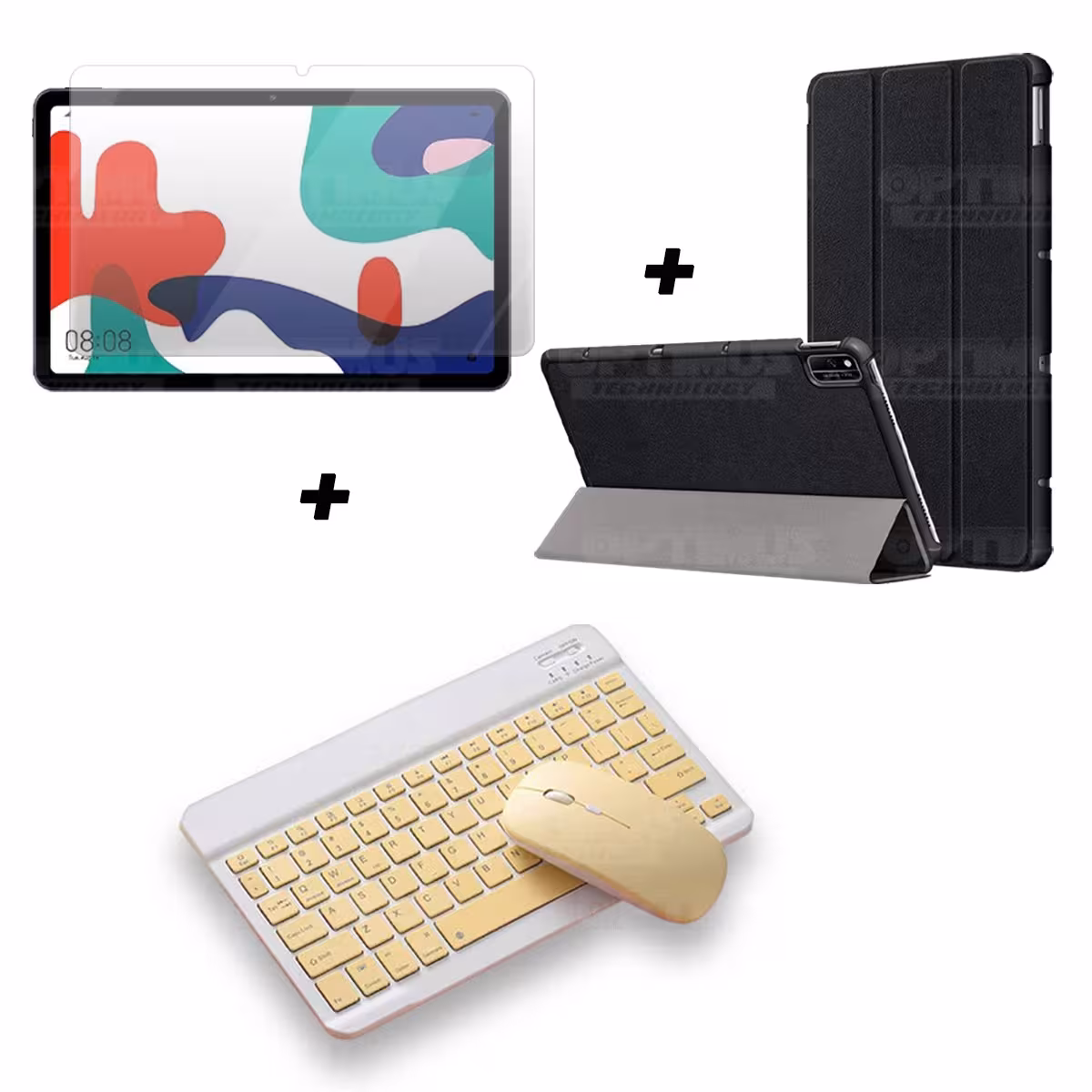 Kit Vidrio templado + Case Forro Protector + Teclado y Mouse Ratón Bluetooth para Tablet Huawei Matepad 10.4 OPTIMUS TECHNOLOGY™