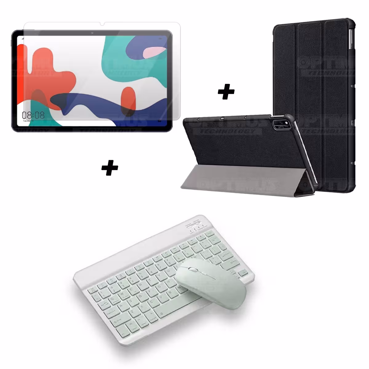 Kit Vidrio templado + Case Forro Protector + Teclado y Mouse Ratón Bluetooth para Tablet Huawei Matepad 10.4 OPTIMUS TECHNOLOGY™