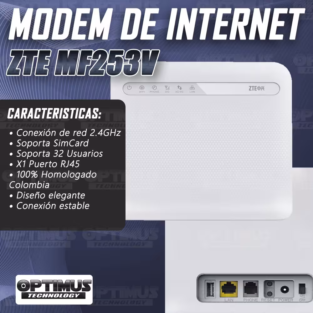 KIT Antena Amplificadora De Señal Yagi 17 Db con Enrutador Modem ZTE MF253V | OPTIMUS TECHNOLOGY™ | KTDRP-TM17RG6-MF253V-10 |