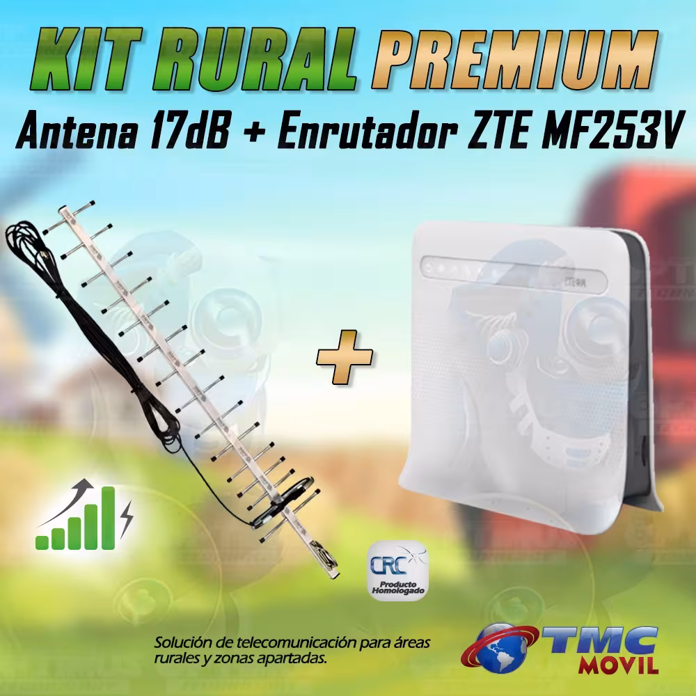 KIT Antena Amplificadora De Señal Yagi 17 Db con Enrutador Modem ZTE MF253V | OPTIMUS TECHNOLOGY™ | KTDRP-TM17RG6-MF253V-10 |