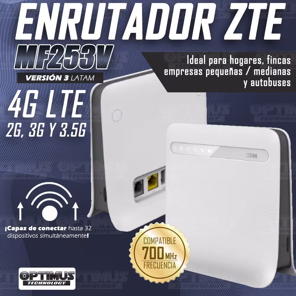 KIT Antena Amplificadora De Señal Yagi 17 Db con Enrutador Modem ZTE MF253V | OPTIMUS TECHNOLOGY™ | KTDRP-TM17RG6-MF253V-10 |