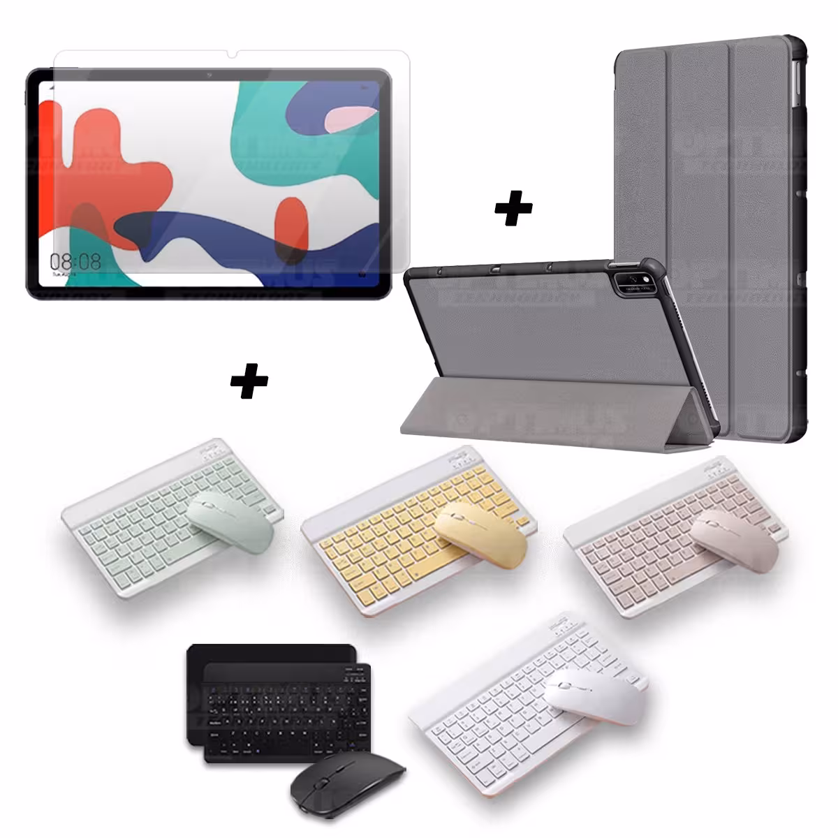 Kit Vidrio templado + Case Forro Protector + Teclado y Mouse Ratón Bluetooth para Tablet Huawei Matepad 10.4 OPTIMUS TECHNOLOGY™