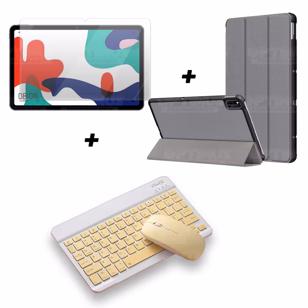 Kit Vidrio templado + Case Forro Protector + Teclado y Mouse Ratón Bluetooth para Tablet Huawei Matepad 10.4 OPTIMUS TECHNOLOGY™