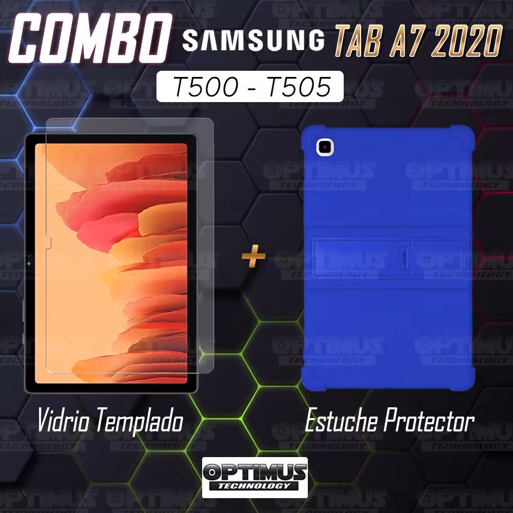 Kit Vidrio templado y Estuche Protector de goma antigolpes con soporte Tablet Samsung Galaxy Tab A7 10.4 2020 T500 - T505 OPTIMU