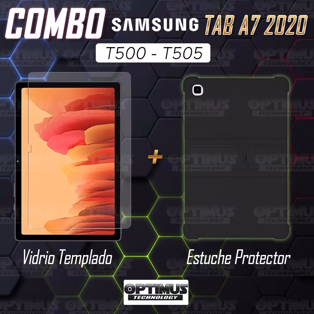 Kit Vidrio templado y Estuche Protector de goma antigolpes con soporte Tablet Samsung Galaxy Tab A7 10.4 2020 T500 - T505 OPTIMU