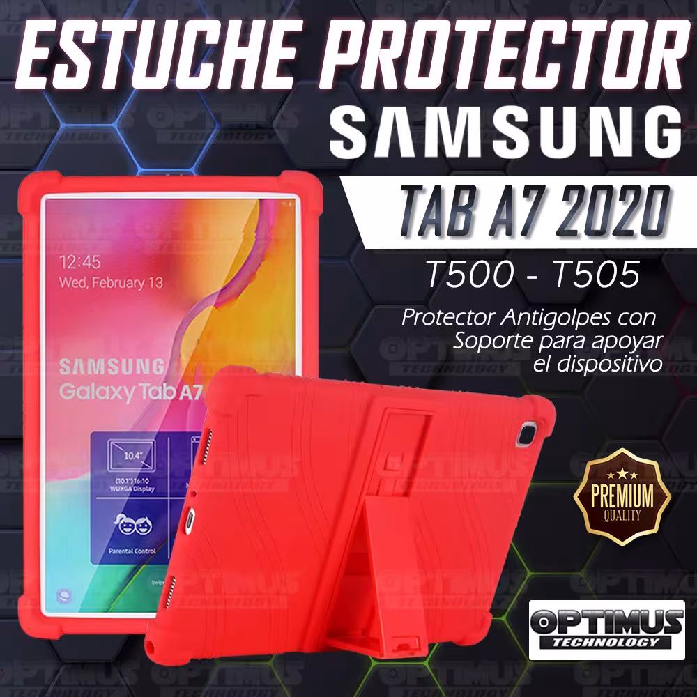 Kit Vidrio templado y Estuche Protector de goma antigolpes con soporte Tablet Samsung Galaxy Tab A7 10.4 2020 T500 - T505 OPTIMU