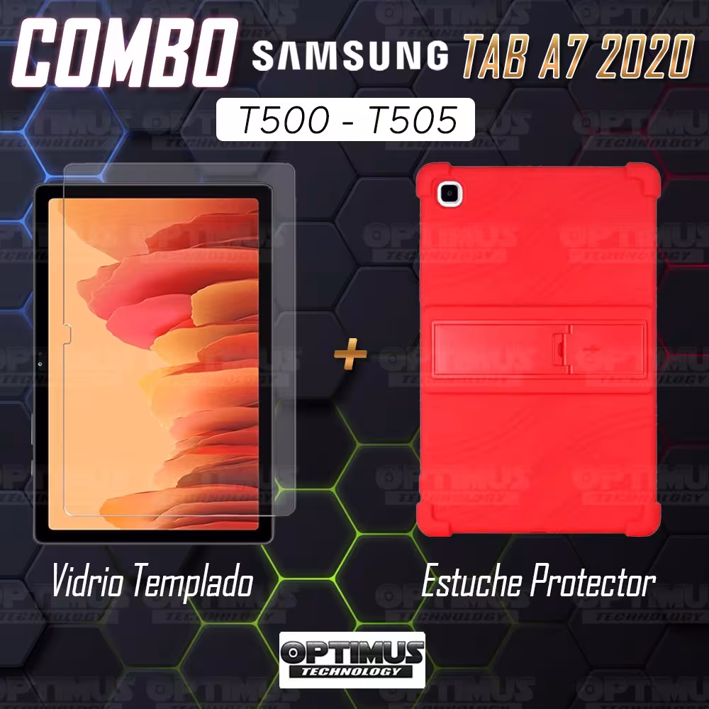 Kit Vidrio templado y Estuche Protector de goma antigolpes con soporte Tablet Samsung Galaxy Tab A7 10.4 2020 T500 - T505 OPTIMU