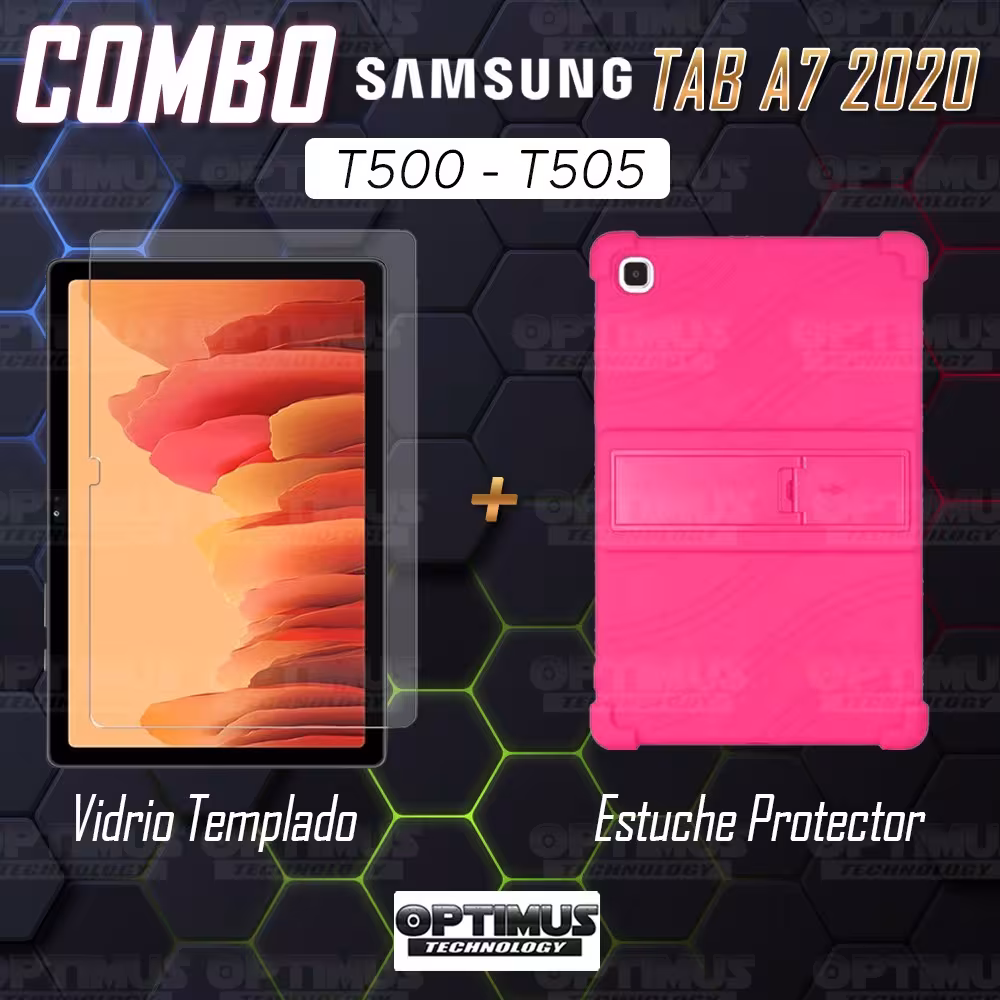 Kit Vidrio templado y Estuche Protector de goma antigolpes con soporte Tablet Samsung Galaxy Tab A7 10.4 2020 T500 - T505 OPTIMU
