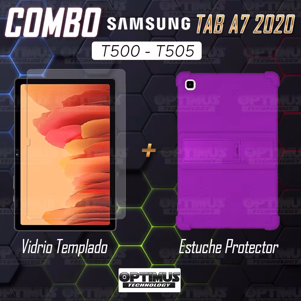 Kit Vidrio templado y Estuche Protector de goma antigolpes con soporte Tablet Samsung Galaxy Tab A7 10.4 2020 T500 - T505 OPTIMU