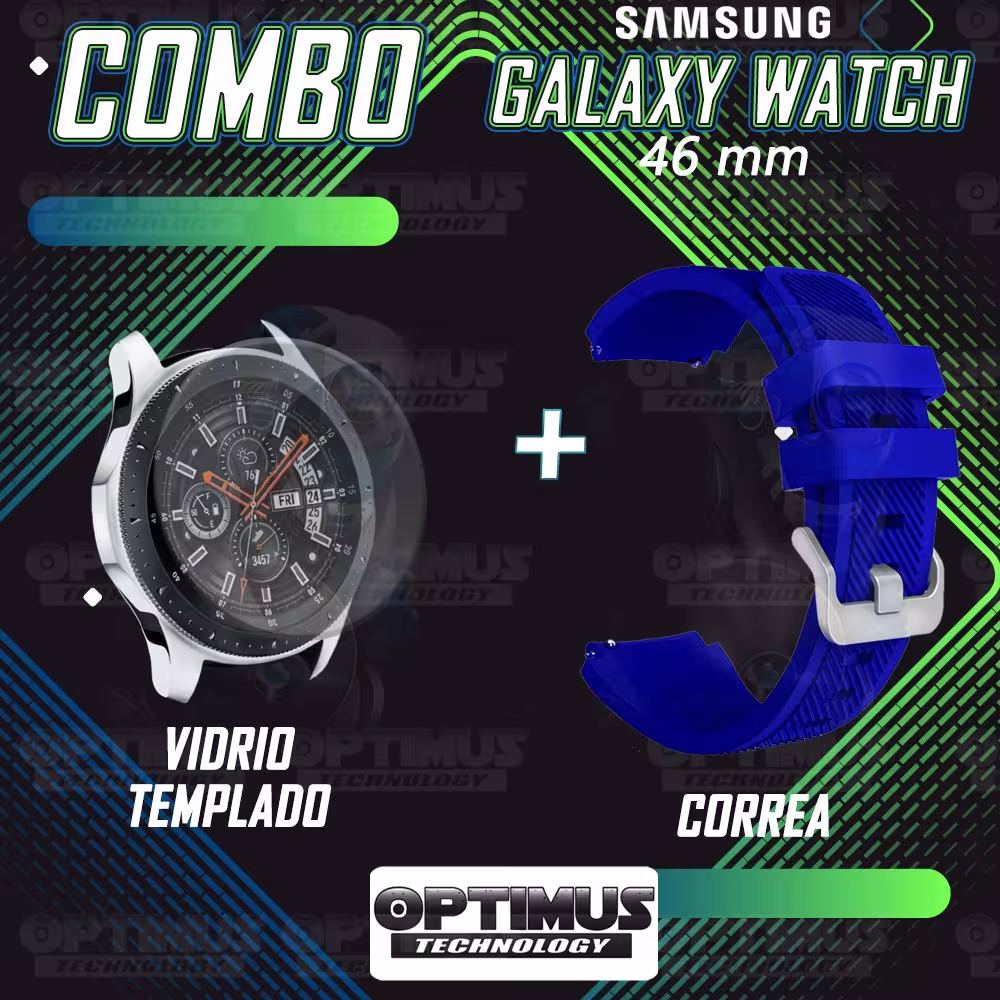 Kit Correa Pulso Manilla de Goma Y Vidrio Templado Samsung Galaxy Watch 46mm | OPTIMUS TECHNOLOGY™ | CRRY-VTP-GX-WCH-46 |