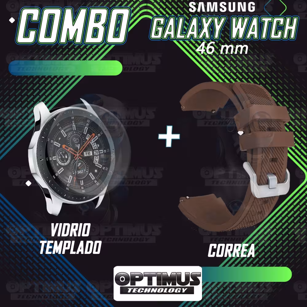 Kit Correa Pulso Manilla de Goma Y Vidrio Templado Samsung Galaxy Watch 46mm | OPTIMUS TECHNOLOGY™ | CRRY-VTP-GX-WCH-46 |
