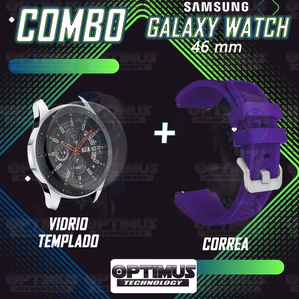 Kit Correa Pulso Manilla de Goma Y Vidrio Templado Samsung Galaxy Watch 46mm | OPTIMUS TECHNOLOGY™ | CRRY-VTP-GX-WCH-46 |