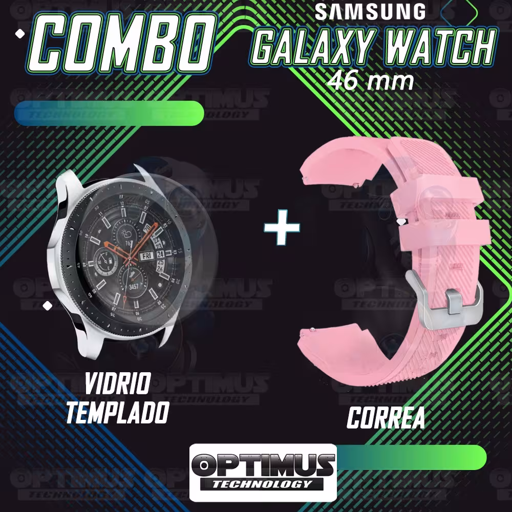 Kit Correa Pulso Manilla de Goma Y Vidrio Templado Samsung Galaxy Watch 46mm | OPTIMUS TECHNOLOGY™ | CRRY-VTP-GX-WCH-46 |
