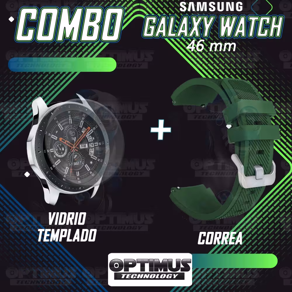 Kit Correa Pulso Manilla de Goma Y Vidrio Templado Samsung Galaxy Watch 46mm | OPTIMUS TECHNOLOGY™ | CRRY-VTP-GX-WCH-46 |
