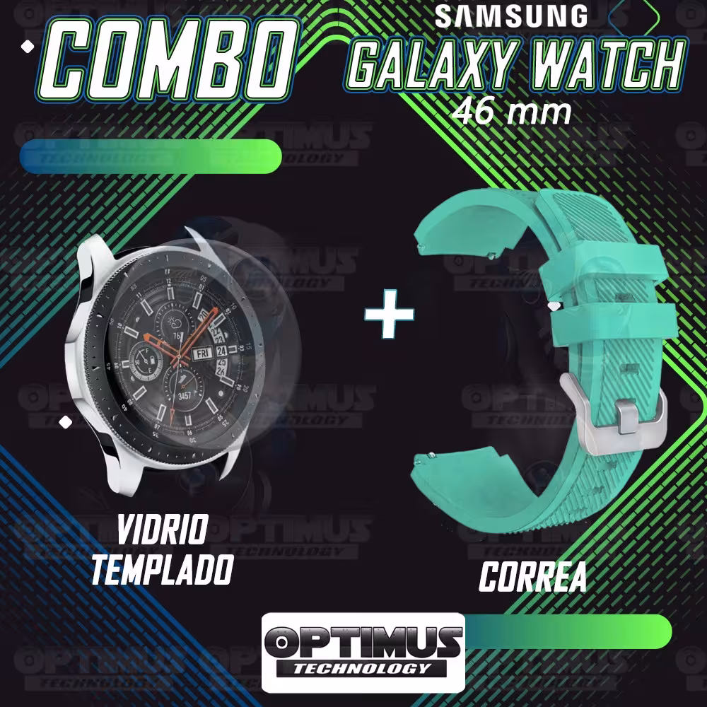 Kit Correa Pulso Manilla de Goma Y Vidrio Templado Samsung Galaxy Watch 46mm | OPTIMUS TECHNOLOGY™ | CRRY-VTP-GX-WCH-46 |