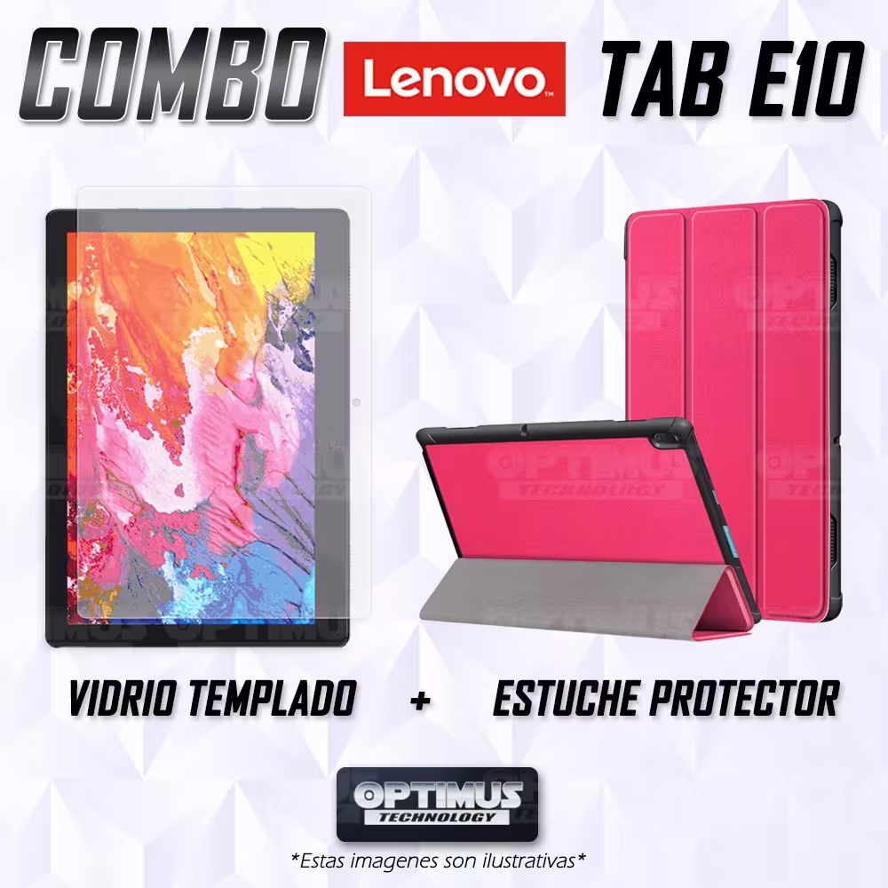 Kit Vidrio Cristal Templado Y Estuche Case Protector para Tablet Lenovo Tab E10 Tb-x104F OPTIMUS TECHNOLOGY™ - 7
