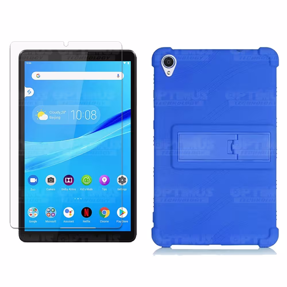 Kit Vidrio templado y Estuche Protector de goma antigolpes con soporte Tablet Lenovo Tab M8 8505x / x8505f OPTIMUS TECHNOLOGY™ -