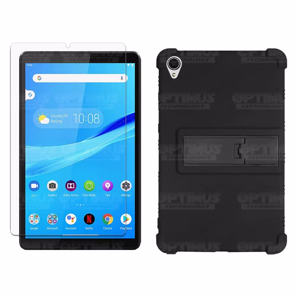 Kit Vidrio templado y Estuche Protector de goma antigolpes con soporte Tablet Lenovo Tab M8 8505x / x8505f OPTIMUS TECHNOLOGY™ -