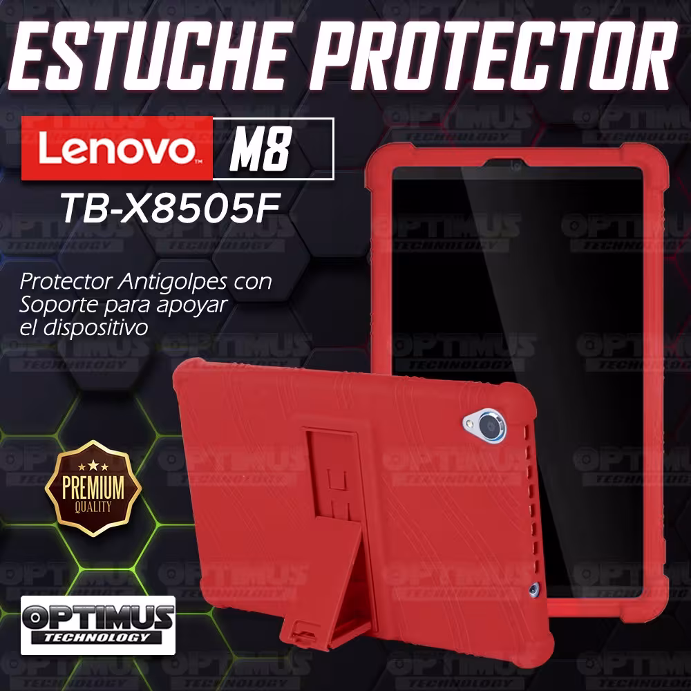 Kit Vidrio templado y Estuche Protector de goma antigolpes con soporte Tablet Lenovo Tab M8 8505x / x8505f OPTIMUS TECHNOLOGY™ -