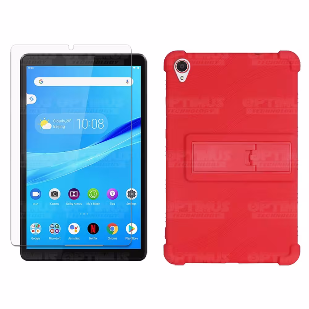 Kit Vidrio templado y Estuche Protector de goma antigolpes con soporte Tablet Lenovo Tab M8 8505x / x8505f OPTIMUS TECHNOLOGY™ -