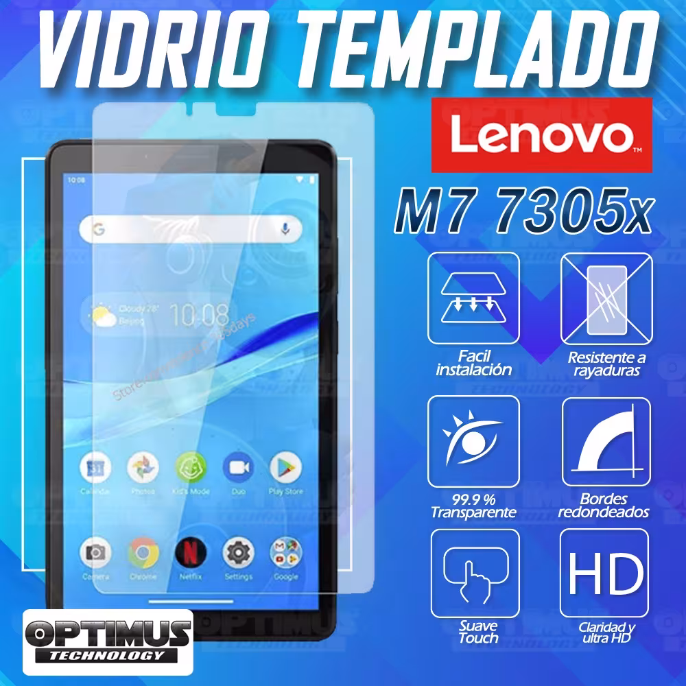 Kit Vidrio templado y Estuche Protector de goma antigolpes Tablet Lenovo M7 7305x | OPTIMUS TECHNOLOGY™ | KT-VTP-EST-GM-LNV-M7 |