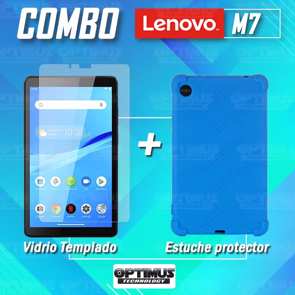 Kit Vidrio templado y Estuche Protector de goma antigolpes Tablet Lenovo M7 7305x | OPTIMUS TECHNOLOGY™ | KT-VTP-EST-GM-LNV-M7 |