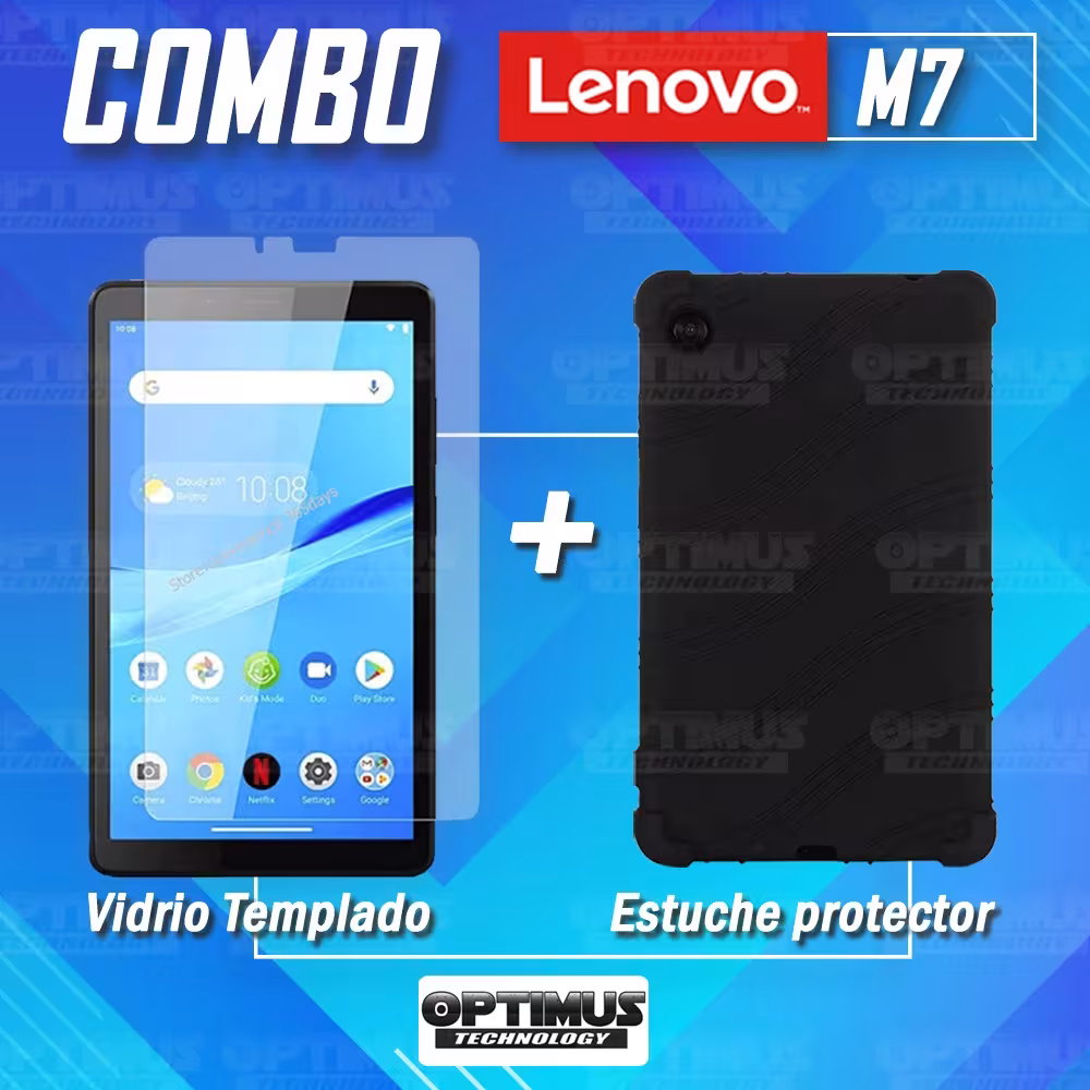Kit Vidrio templado y Estuche Protector de goma antigolpes Tablet Lenovo M7 7305x | OPTIMUS TECHNOLOGY™ | KT-VTP-EST-GM-LNV-M7 |