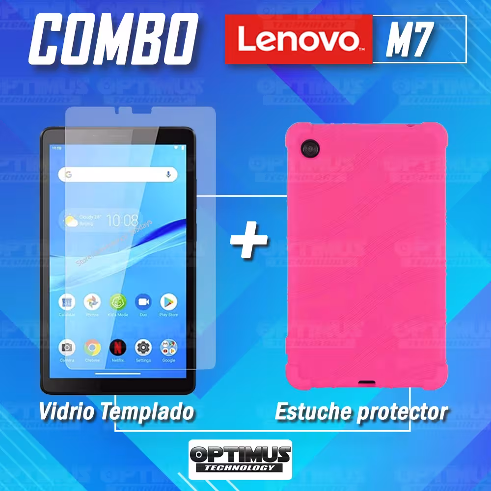 Kit Vidrio templado y Estuche Protector de goma antigolpes Tablet Lenovo M7 7305x | OPTIMUS TECHNOLOGY™ | KT-VTP-EST-GM-LNV-M7 |