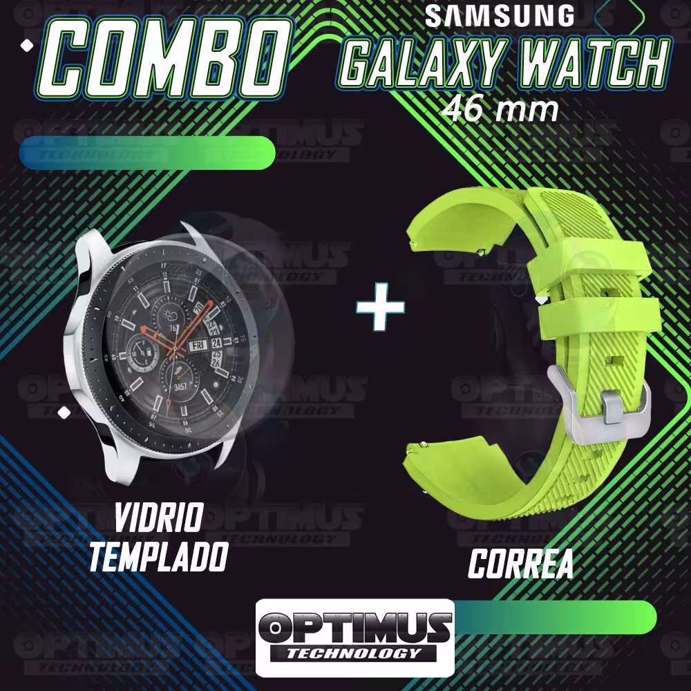 Kit Correa Pulso Manilla de Goma Y Vidrio Templado Samsung Galaxy Watch 46mm | OPTIMUS TECHNOLOGY™ | CRRY-VTP-GX-WCH-46 |