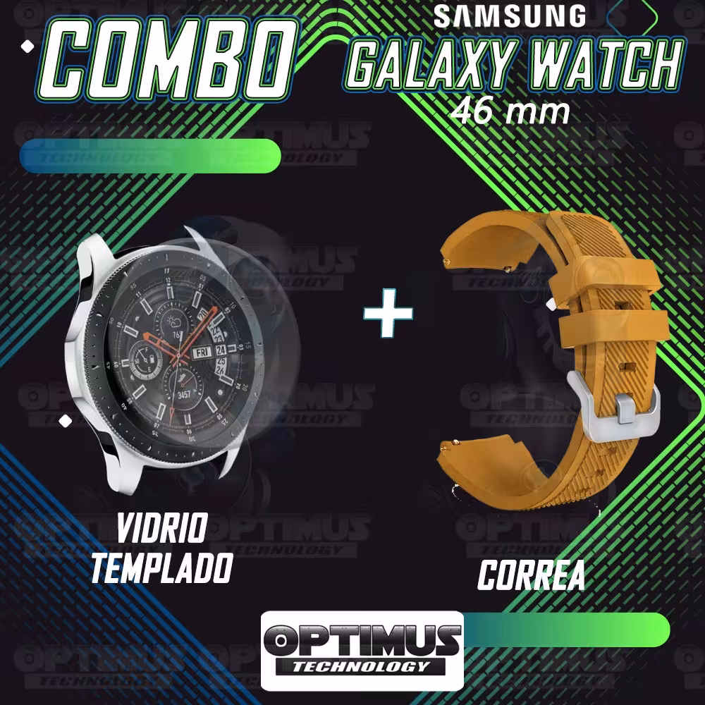 Kit Correa Pulso Manilla de Goma Y Vidrio Templado Samsung Galaxy Watch 46mm | OPTIMUS TECHNOLOGY™ | CRRY-VTP-GX-WCH-46 |