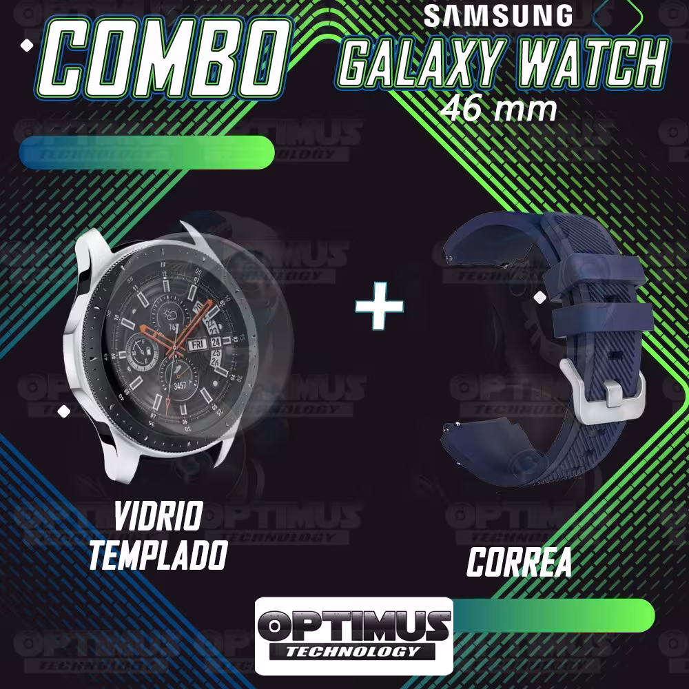 Kit Correa Pulso Manilla de Goma Y Vidrio Templado Samsung Galaxy Watch 46mm | OPTIMUS TECHNOLOGY™ | CRRY-VTP-GX-WCH-46 |