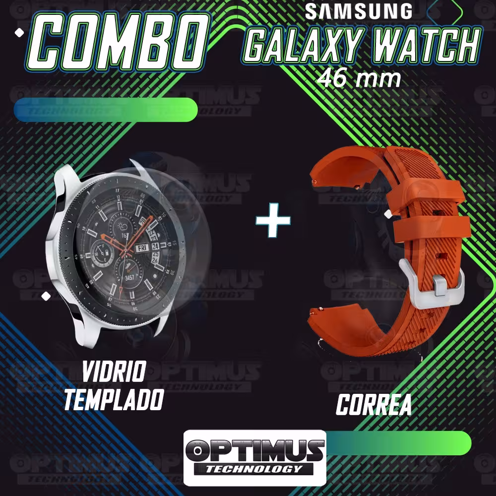 Kit Correa Pulso Manilla de Goma Y Vidrio Templado Samsung Galaxy Watch 46mm | OPTIMUS TECHNOLOGY™ | CRRY-VTP-GX-WCH-46 |