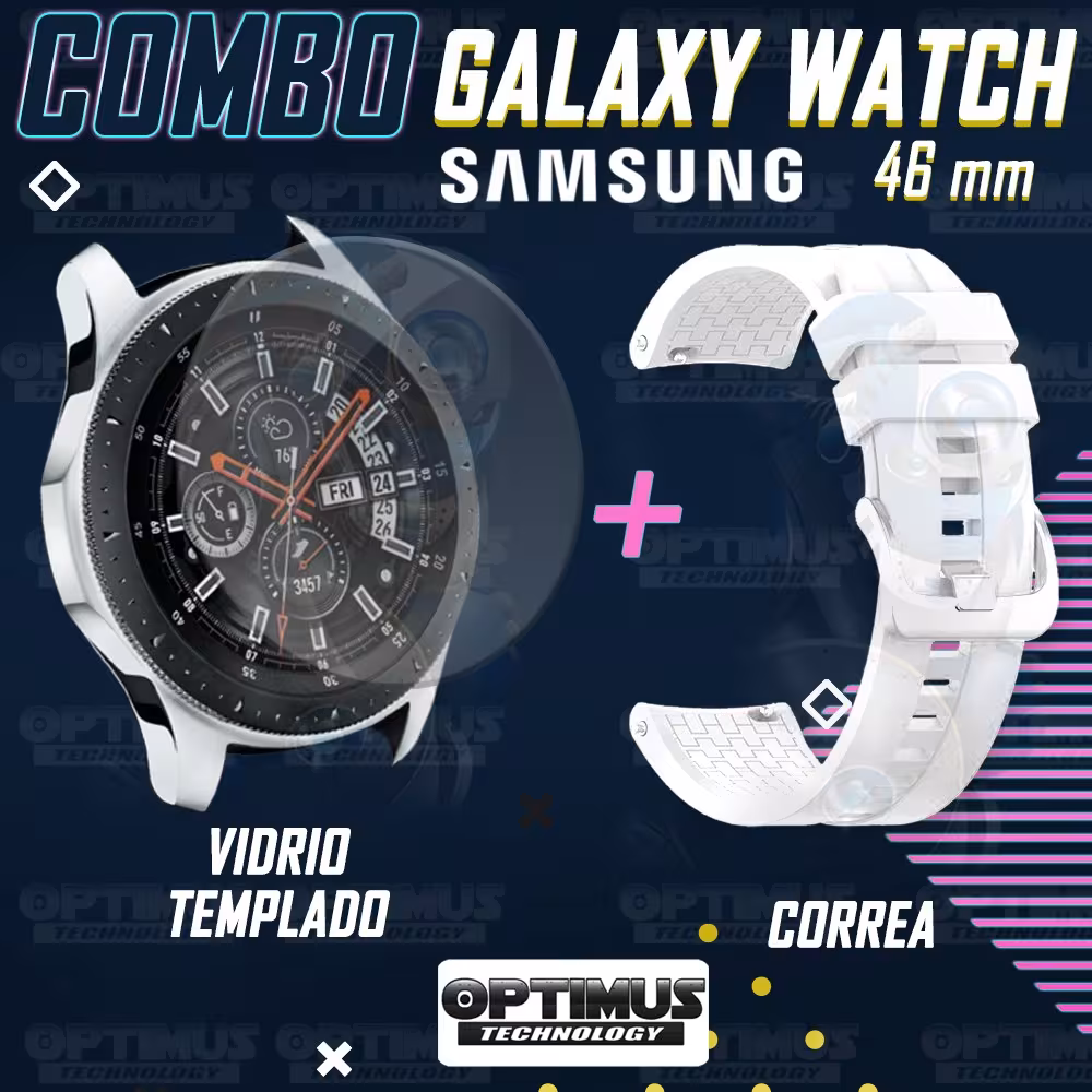 Vidrio Templado Y Correa Smartwatch Reloj Inteligente Samsung Galaxy Watch 46mm | OPTIMUS TECHNOLOGY™ | CRR-VTP-GX-WCH-46 |