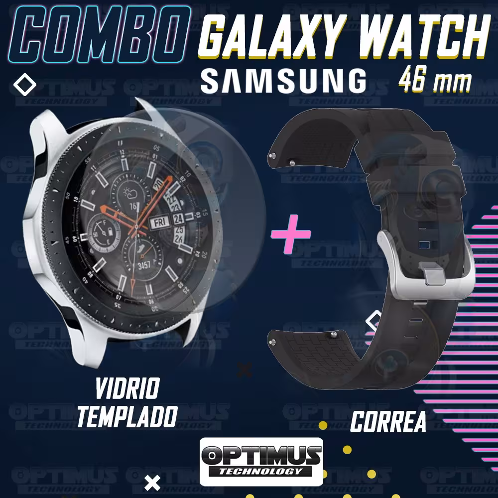 Vidrio Templado Y Correa Smartwatch Reloj Inteligente Samsung Galaxy Watch 46mm | OPTIMUS TECHNOLOGY™ | CRR-VTP-GX-WCH-46 |