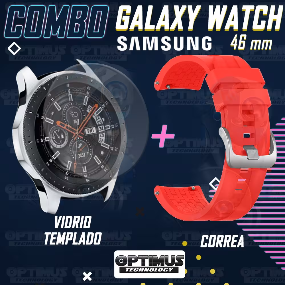 Vidrio Templado Y Correa Smartwatch Reloj Inteligente Samsung Galaxy Watch 46mm | OPTIMUS TECHNOLOGY™ | CRR-VTP-GX-WCH-46 |