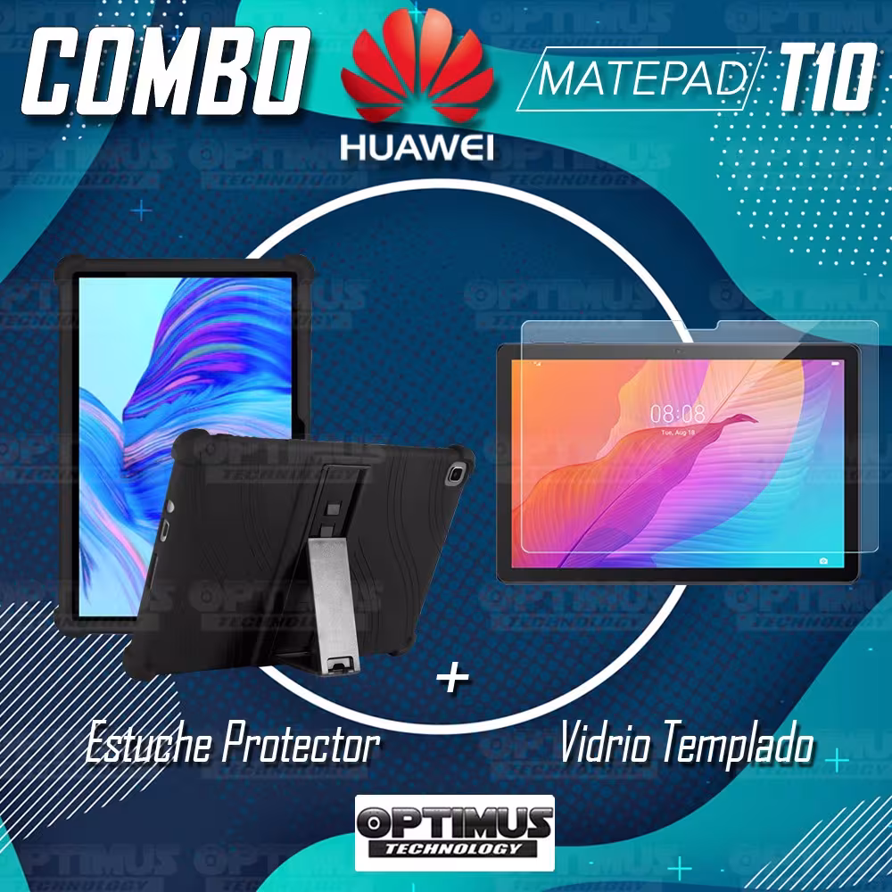Kit Vidrio templado y Estuche Protector de goma antigolpes con soporte Tablet Huawei matepad T10 OPTIMUS TECHNOLOGY™ - 7