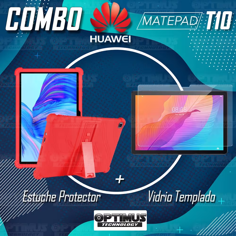 Kit Vidrio templado y Estuche Protector de goma antigolpes con soporte Tablet Huawei matepad T10 OPTIMUS TECHNOLOGY™ - 12