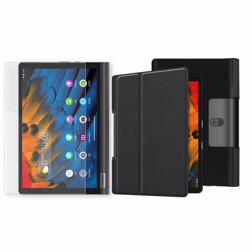 Kit Vidrio templado + Case Forro Protector + Teclado y Mouse Ratón Bluetooth para Tablet Lenovo Yoga Smart Tab Yt-x 705f OPTIMUS