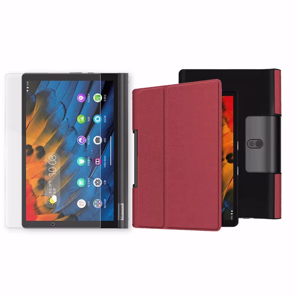 Kit Vidrio templado + Case Forro Protector + Teclado y Mouse Ratón Bluetooth para Tablet Lenovo Yoga Smart Tab Yt-x 705f OPTIMUS