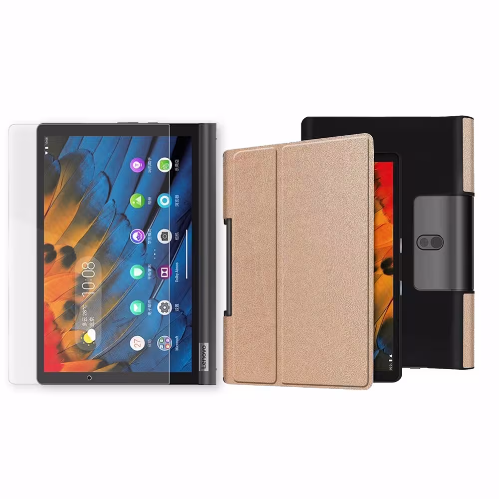Kit Vidrio templado + Case Forro Protector + Teclado y Mouse Ratón Bluetooth para Tablet Lenovo Yoga Smart Tab Yt-x 705f OPTIMUS